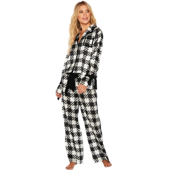 Beach Riot Black and White Houndstooth Pajama Set Intimates Velvet Trim Sz XS - Picture 1 of 15